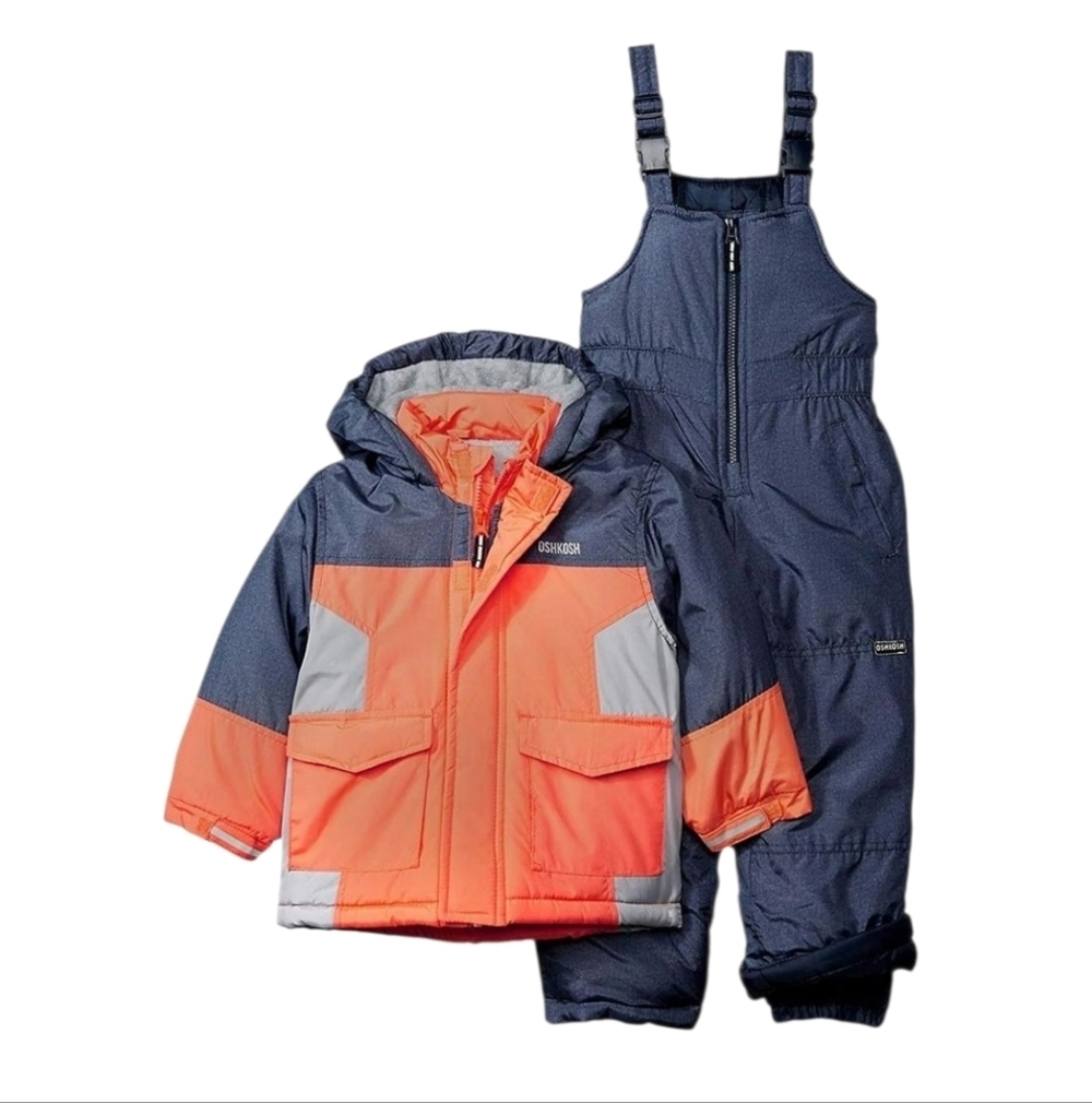 NWOT OshKosh B'gosh Orange and Blue Winter Snowsuit Coat and Bibs 12 Months
